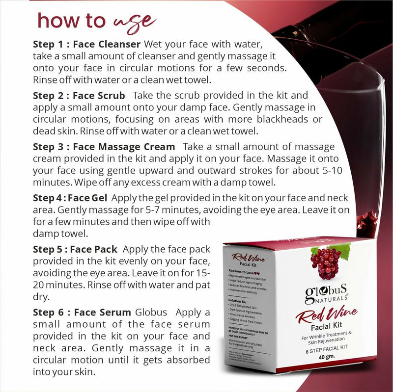 Globus Naturals Anti-Ageing Red Wine 6 Step Facial Kit