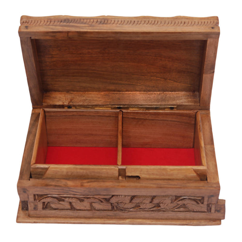 Nizalia Carved Chinar Leaf Handmade Walnut Wood Jewellery Box - Limited Time Offer