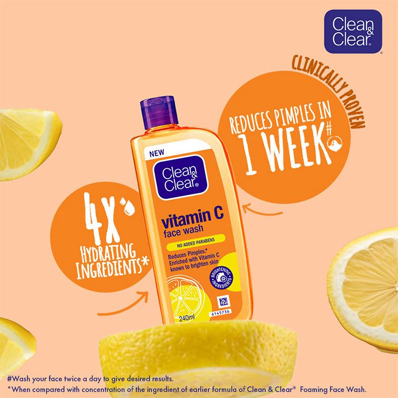 Clean & Clear Vitamin C Face Wash - Gentle Brightening & Hydrating Cleanser Reduces