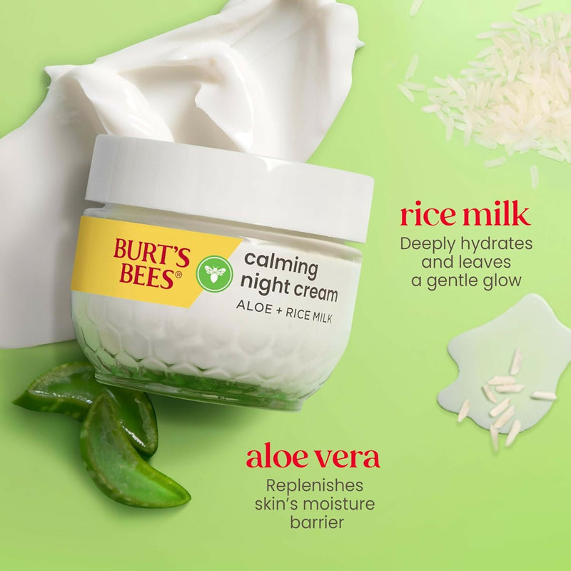 Burt's Bees Calming Night Cream with Aloe + Rice Milk for Sensitive Skin