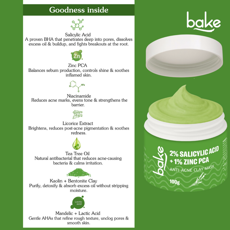 Bake 2% Salicylic Acid + Zinc PCA Anti-Acne Clay Mask