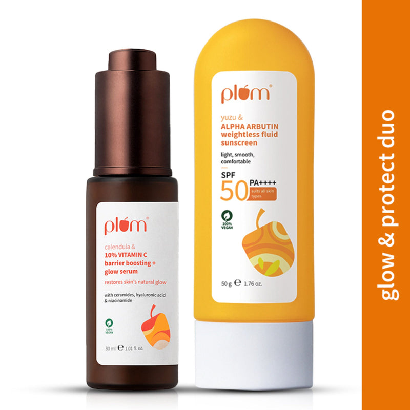 Plum Bestselling Vitamin C & Alpha Arbutin Sun Protect Duo - For Tan Protection & Glowing Skin