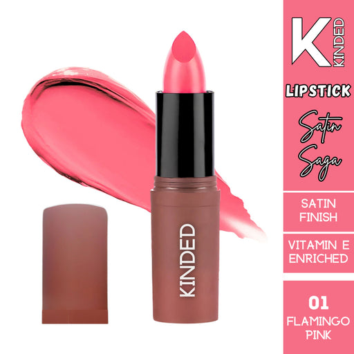 KINDED Satin Saga Bullet Creamy Lipstick With Satin Finish & Vitamin E - 01 Flamingo Pink