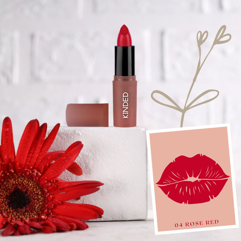 KINDED Satin Saga Bullet Creamy Lipstick With Satin Finish & Vitamin E - 04 Rose Red