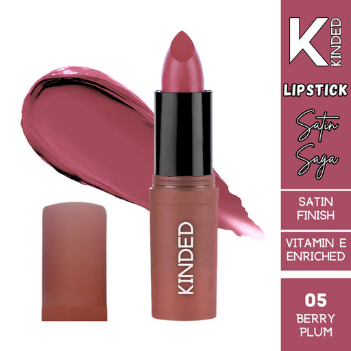 KINDED Satin Saga Bullet Creamy Lipstick With Satin Finish & Vitamin E - 05 Berry Plum