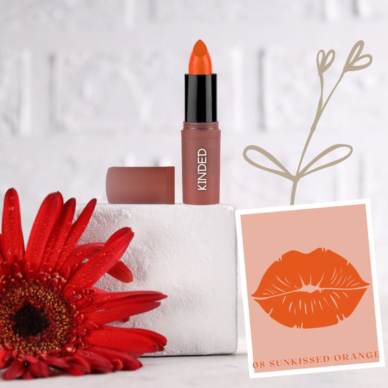KINDED Satin Saga Bullet Creamy Lipstick With Satin Finish & Vitamin E - 08 Sunkissed Orange