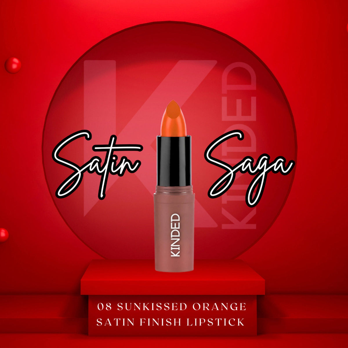 KINDED Satin Saga Bullet Creamy Lipstick With Satin Finish & Vitamin E - 08 Sunkissed Orange