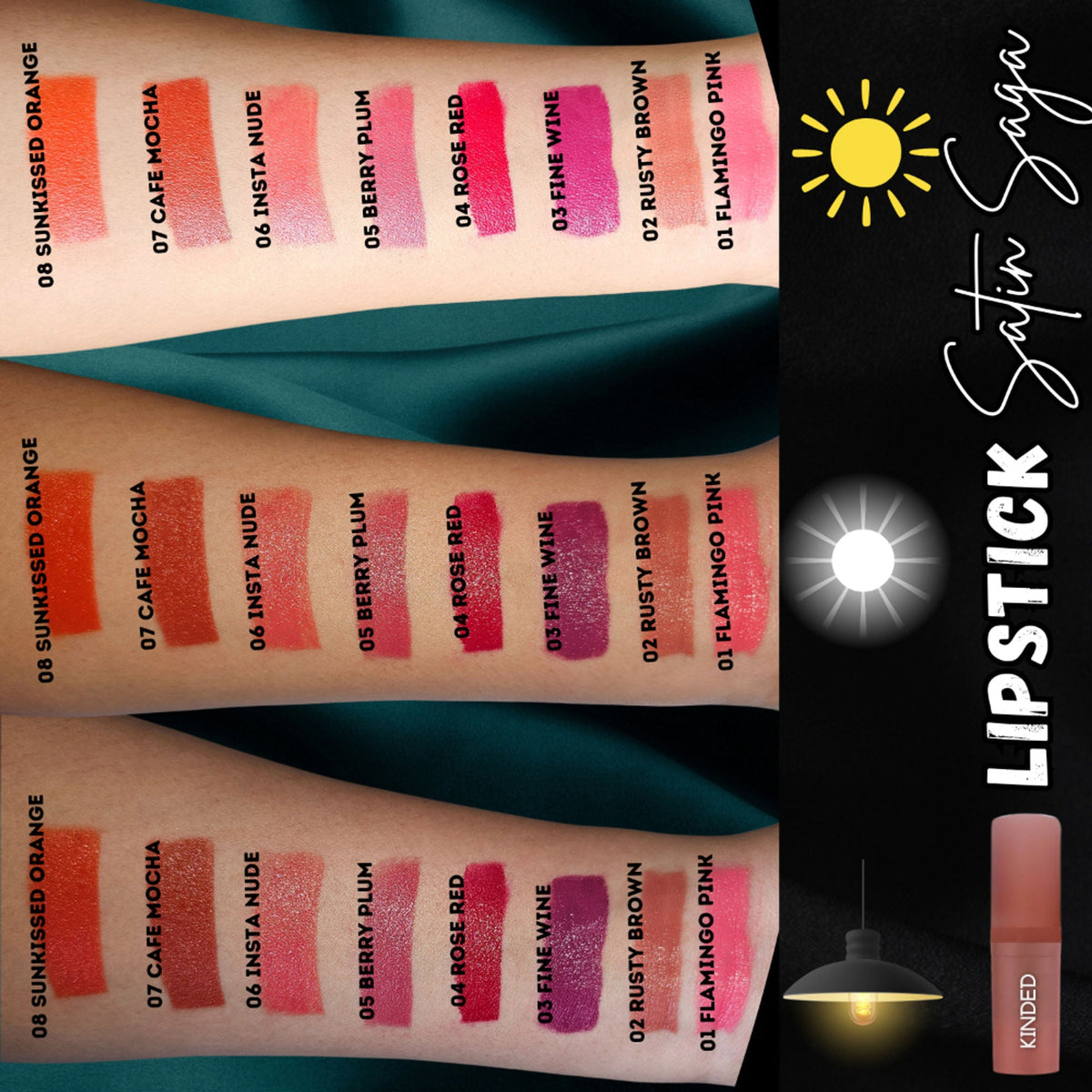KINDED Satin Saga Bullet Creamy Lipstick With Satin Finish & Vitamin E - 08 Sunkissed Orange