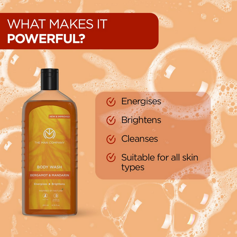 The Man Company Perfumed Body Wash- Bergamot & Mandarin Glowing & Bright Skin With Turmeric & Orange Peel Extract