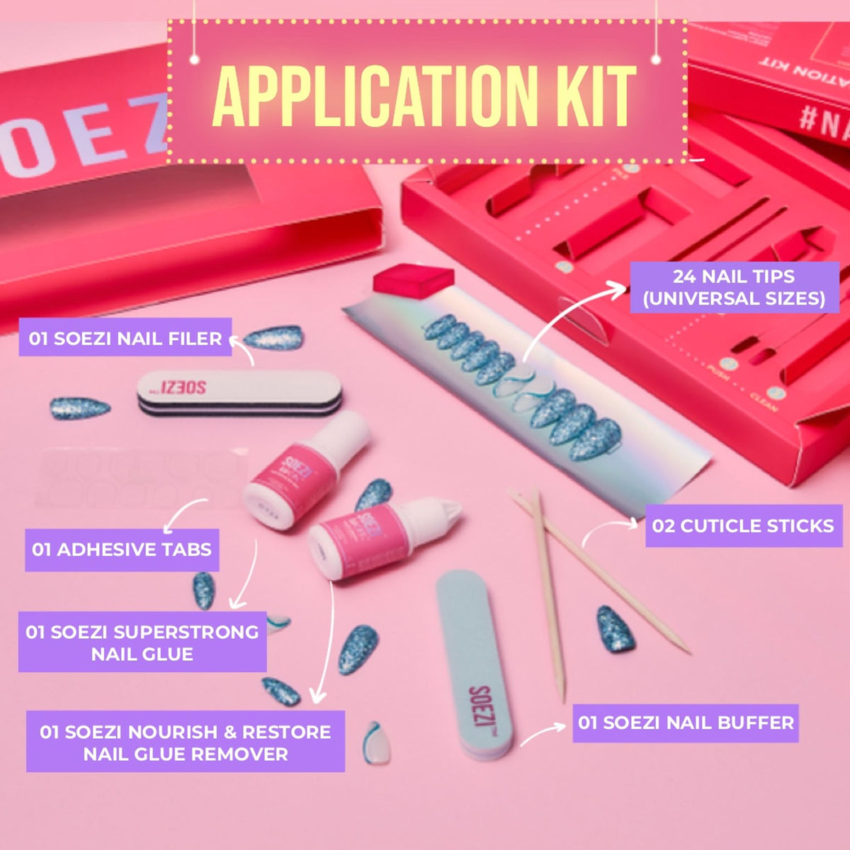 SOEZI Spoilt Brat Reusable Press On Nails - Application Kit