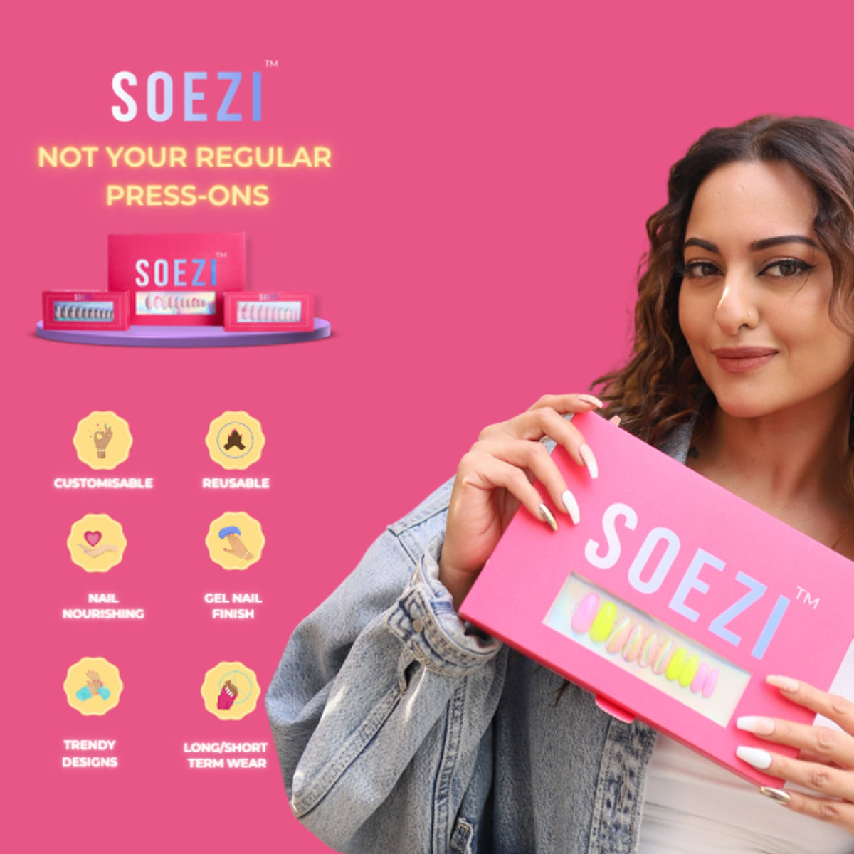 SOEZI Ballsy Blues Reusable Press On Nails - Ready To Wear Kit