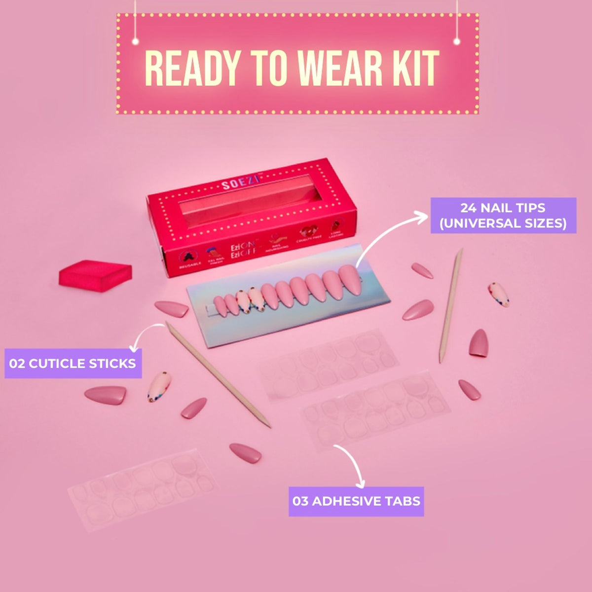 SOEZI Eggspecktations Reusable Press On Nails - Ready To Wear Kit