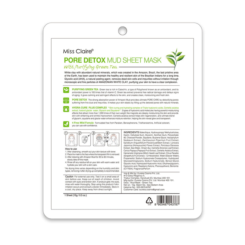 Miss Claire Pore Detox Mud Sheet Mask With Purifying Green Tea