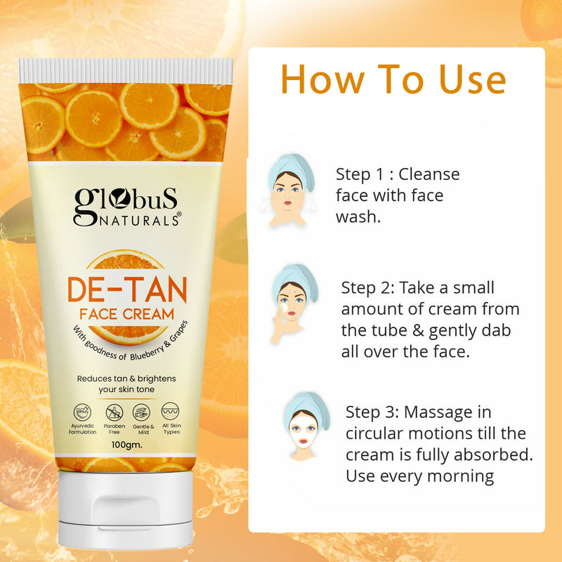 Globus Naturals De Tan Face Cream, Suitable For All Skin Types