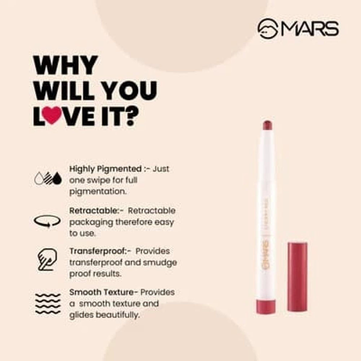 MARS Cosmetics Retractable Poppins Lipstick - Rosy Pink