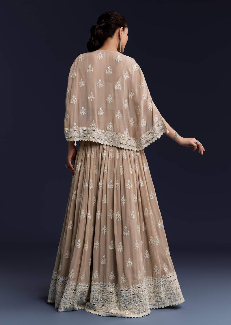 Beige Georgette Bridesmaid Lehenga With Thread And Sequins Work