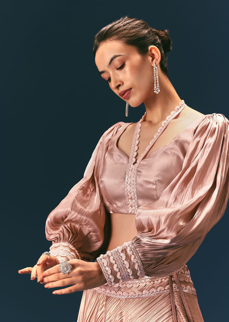 Beige Blouse With Double Layered Skirt