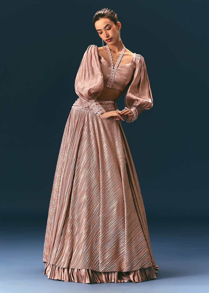 Beige Blouse With Double Layered Skirt