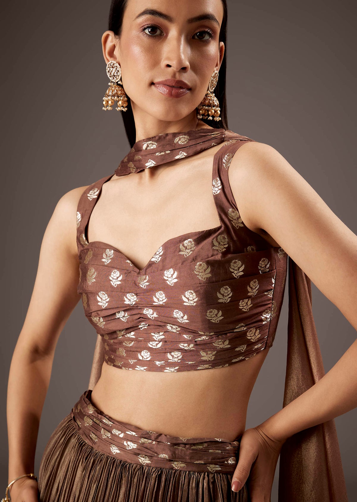 Brown Banarasi Silk Bridesmaid Lehenga