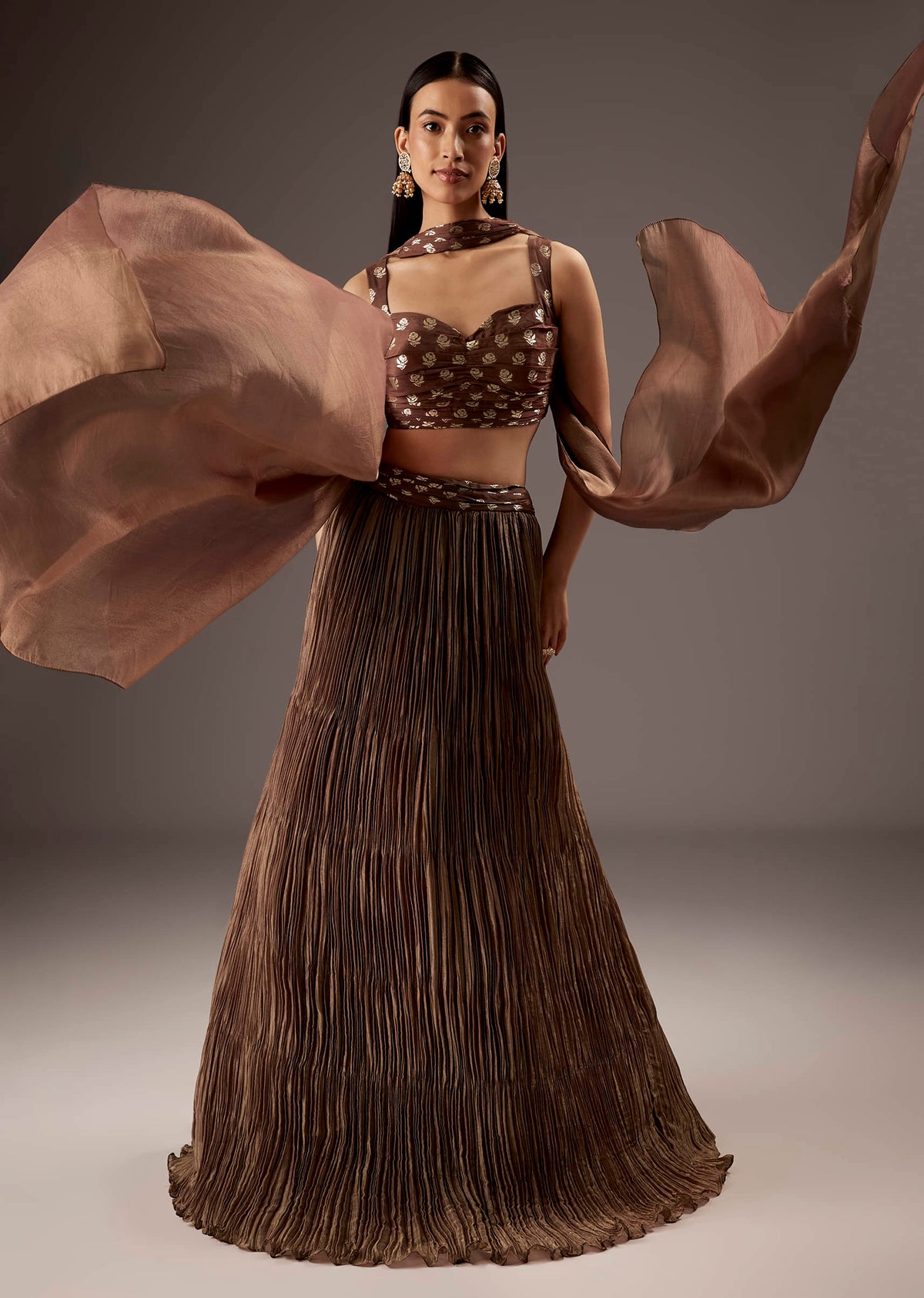 Brown Banarasi Silk Bridesmaid Lehenga