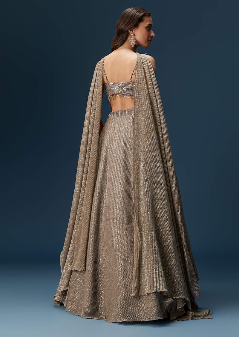 Brown Bridesmaid Lehenga With Choker Net Dupatta And Embellished Blouse