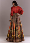 Brown Crepe Crop Top And Printed Skirt Set