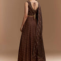 Brown Printed Silk Bridesmaid Lehenga Set with Dupatta