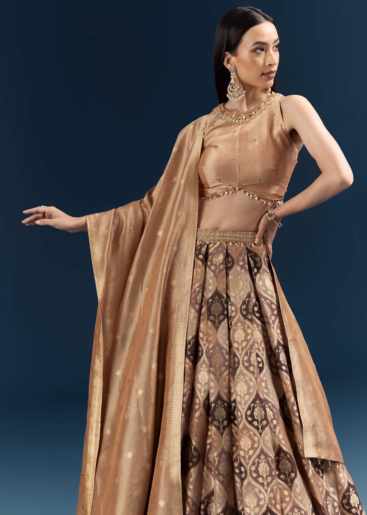 Brown Tussar Bridesmaid Lehenga With Heavy Embroidery