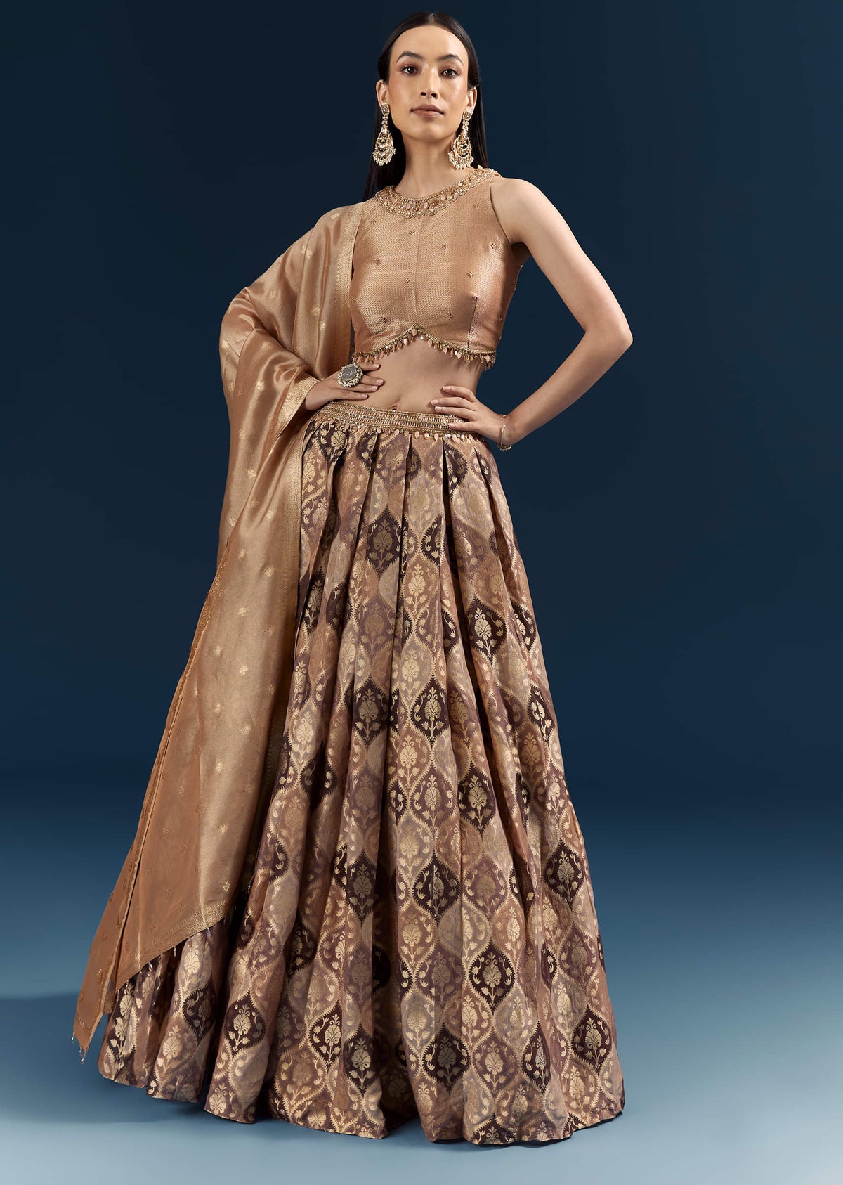 Brown Tussar Bridesmaid Lehenga With Heavy Embroidery