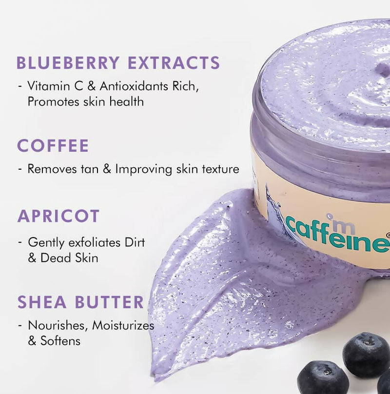 mCaffeine Blueberry Breeze Body Scrub, Exfoliates, Removes Tan, Fruity Blueberry Aroma