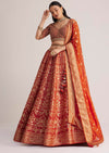 Burnt Orange Brocade Embroidered Lehenga Set