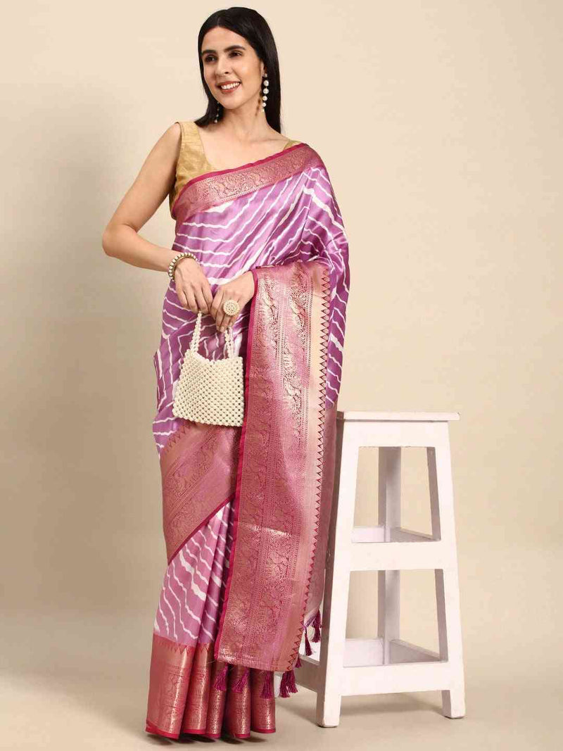 Designer Kanchi Zari Border Leheriya Purple Party Wear Saree