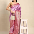Designer Kanchi Zari Border Leheriya Purple Party Wear Saree