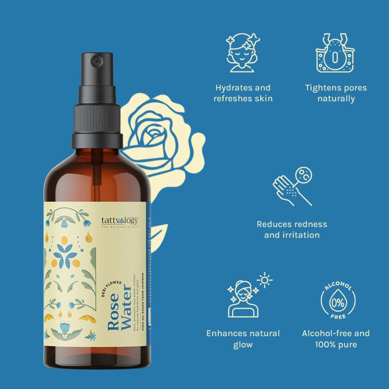 Tattvalogy Gulab Jal Rose Water - Natural Toner, Makeup Primer, Hydrates & Instantly Refreshes Skin