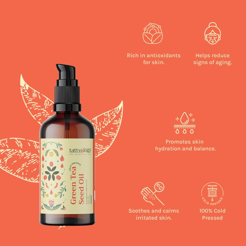 Tattvalogy Green Tea Seed Oil - Cold Pressed, Anti - Aging, Known to Boosts Collagen, Youthful Skin