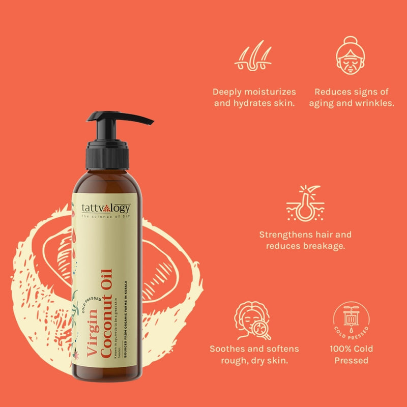 Tattvalogy Virgin Coconut Oil - Organic, Lightweight, Deep Moisturizer for Skin & Healthy Hair Care