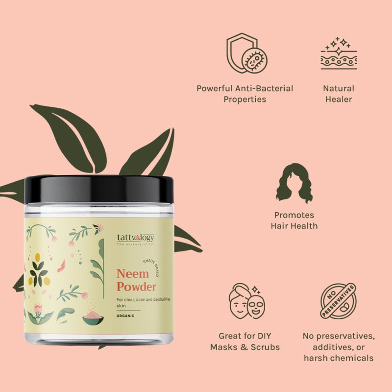 Tattvalogy Organic Neem Powder - Fights Acne & Dandruff, Purifying Face & Hair Mask for Healthy Skin