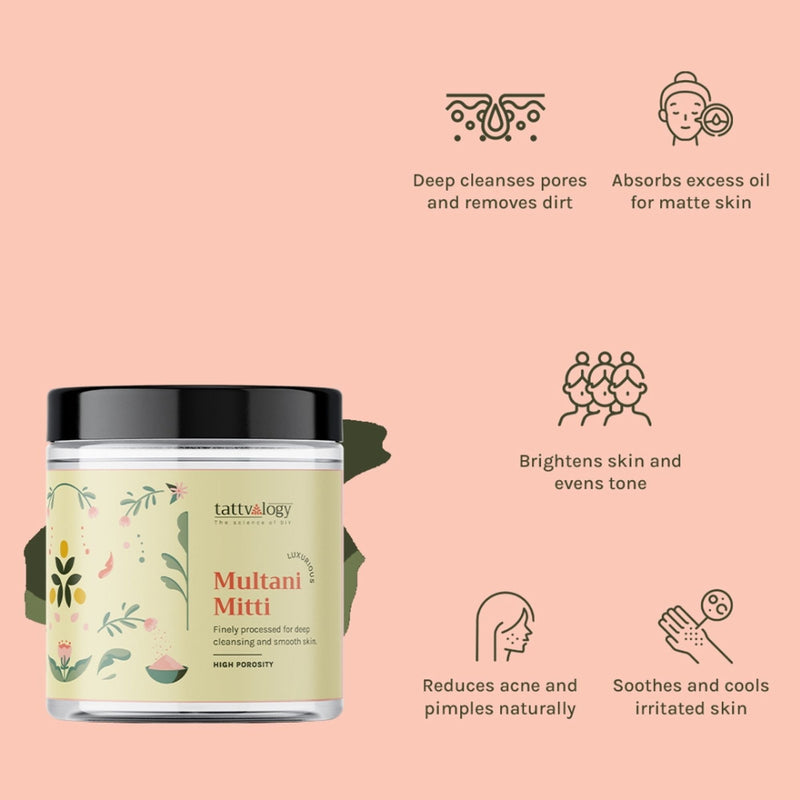 Tattvalogy Multani Mitti Powder - Fuller’s Earth, Low Silica, High Dirt Pulling for All Skin Types
