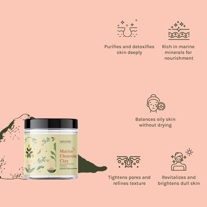 Tattvalogy Glacial Marine Cleansing Clay -Detoxifies, Tightens Pores & Revitalizes Dull Skin Natural