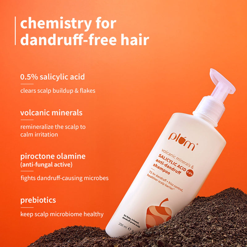 Plum Anti-Dandruff Shampoo with Volcanic Minerals 0.5% Salicylic Acid, 72hr Dandruff & Frizz Control