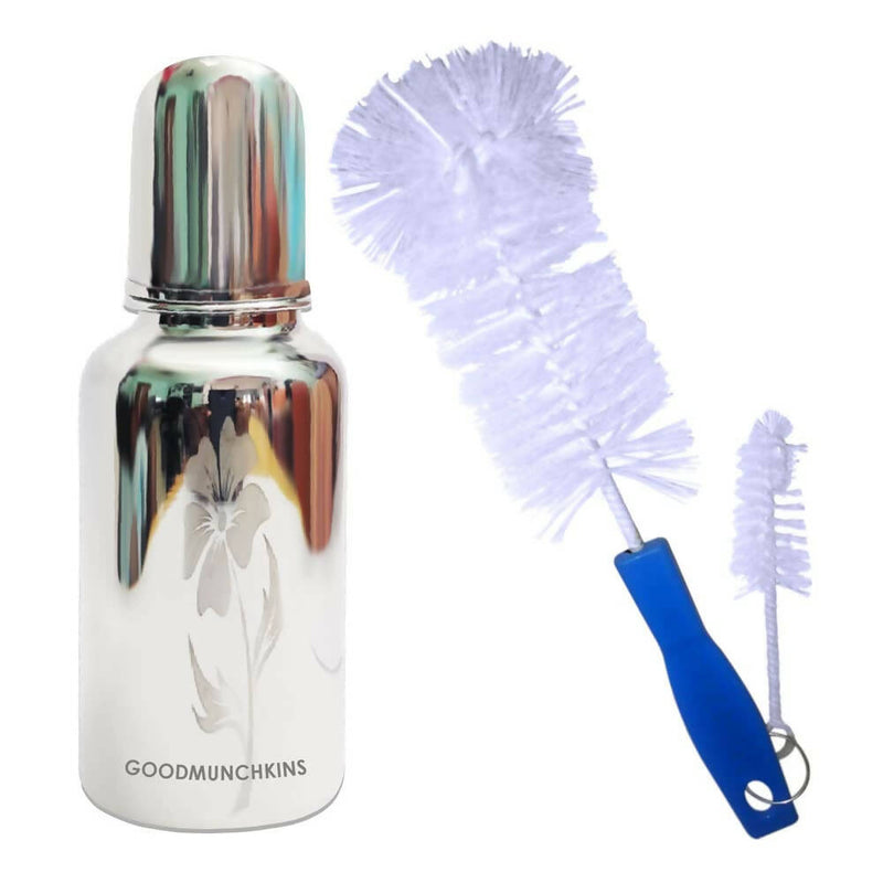 Goodmunchkins Stainless Steel Baby Feeding Bottle 304 Grade for Infants/Toddlers with Bottle Cleaning Brush-220ml - Limited Time Offer