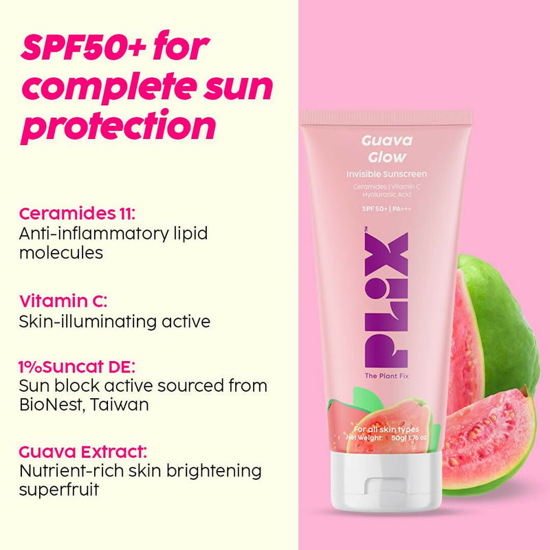 PLIX The Plant Fix SPF 50+ Guava Glow Sunscreen & 10% Vitamin C Guava Face Serum