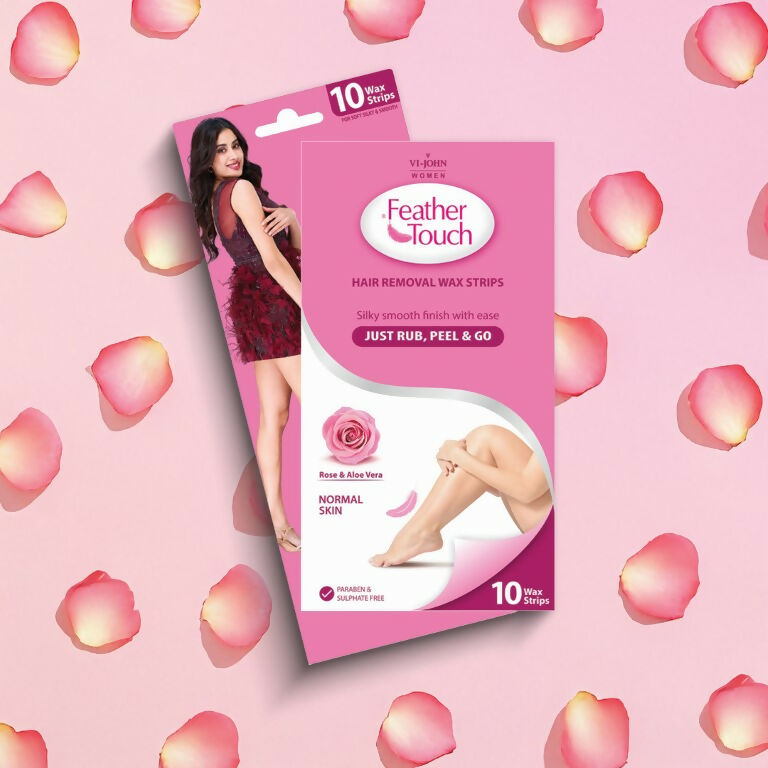 VI-JOHN Feather Touch Rose & Alevera Hair Removal Wax Strips for Normal Skin Praraben & Sulphate Free