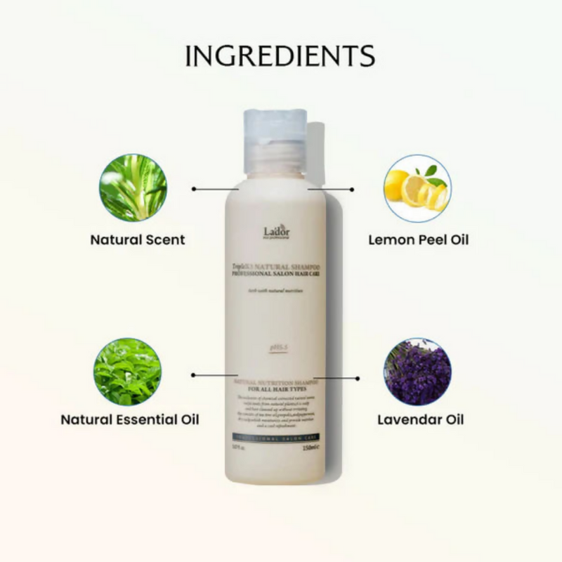 La'dor Triple Natural Shampoo - Hypoallergenic, Vegan, Mild Formula for Sensitive Scalp & Dry Hair