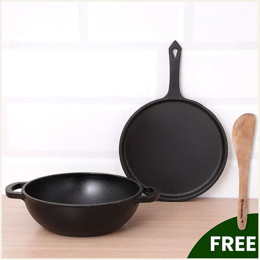 The Indus Valley CASTrong Cast Iron Cookware Set: Tawa + Kadai, Kitchen Set for Home, Pre-seasoned, 100% Pure, Toxin-free, Induction