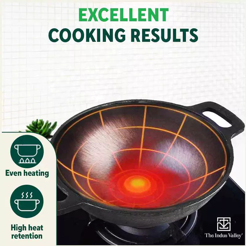 The Indus Valley Super Smooth Cast Iron Set: Kadai+ Tawa+ Frypan, Kitchen set for Home, Nonstick, 100% Pure, Toxin-free, Tadka Pan