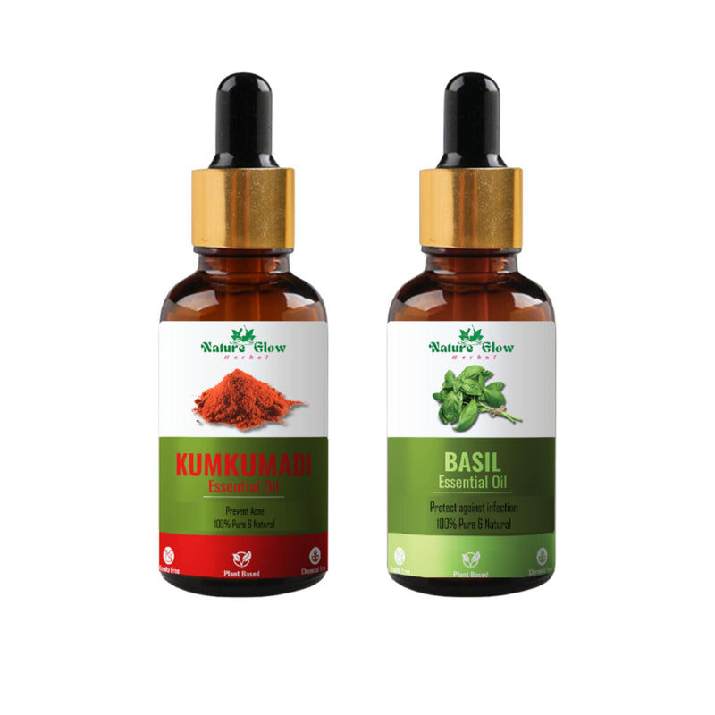 Nature Glow Herbal Kumkumadi & Basil Essential Oil Combo