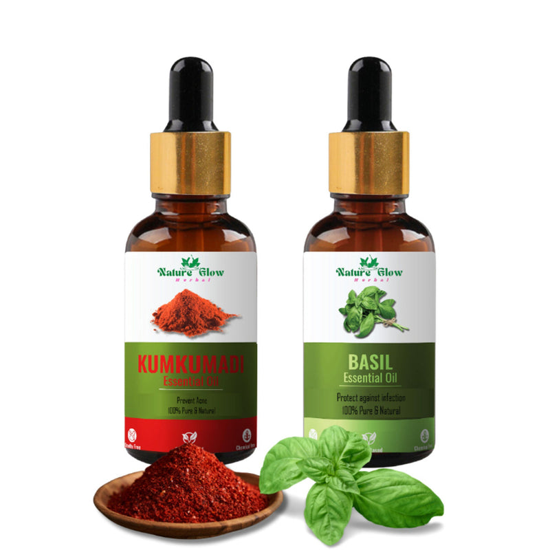 Nature Glow Herbal Kumkumadi & Basil Essential Oil Combo