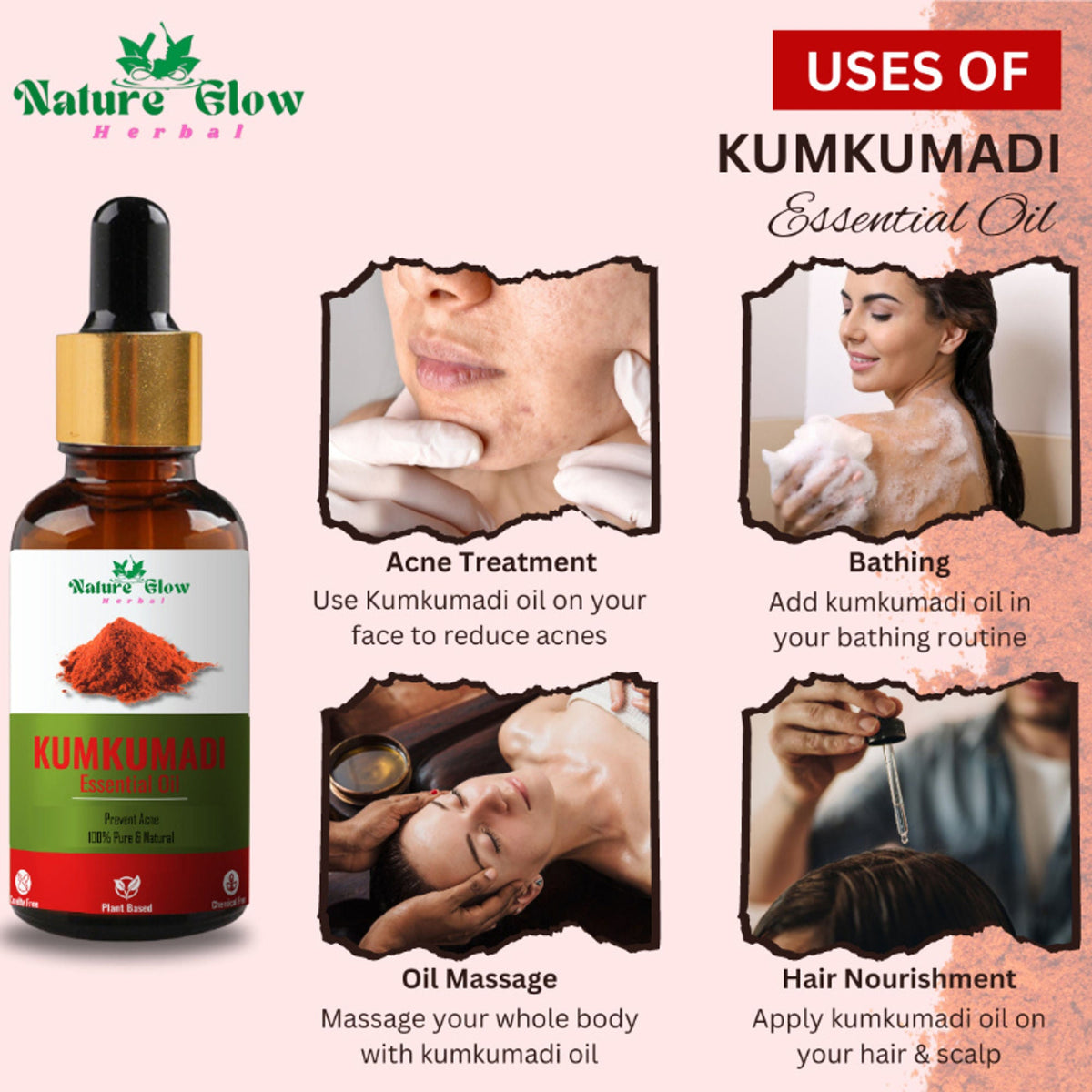Nature Glow Herbal Kumkumadi & Basil Essential Oil Combo