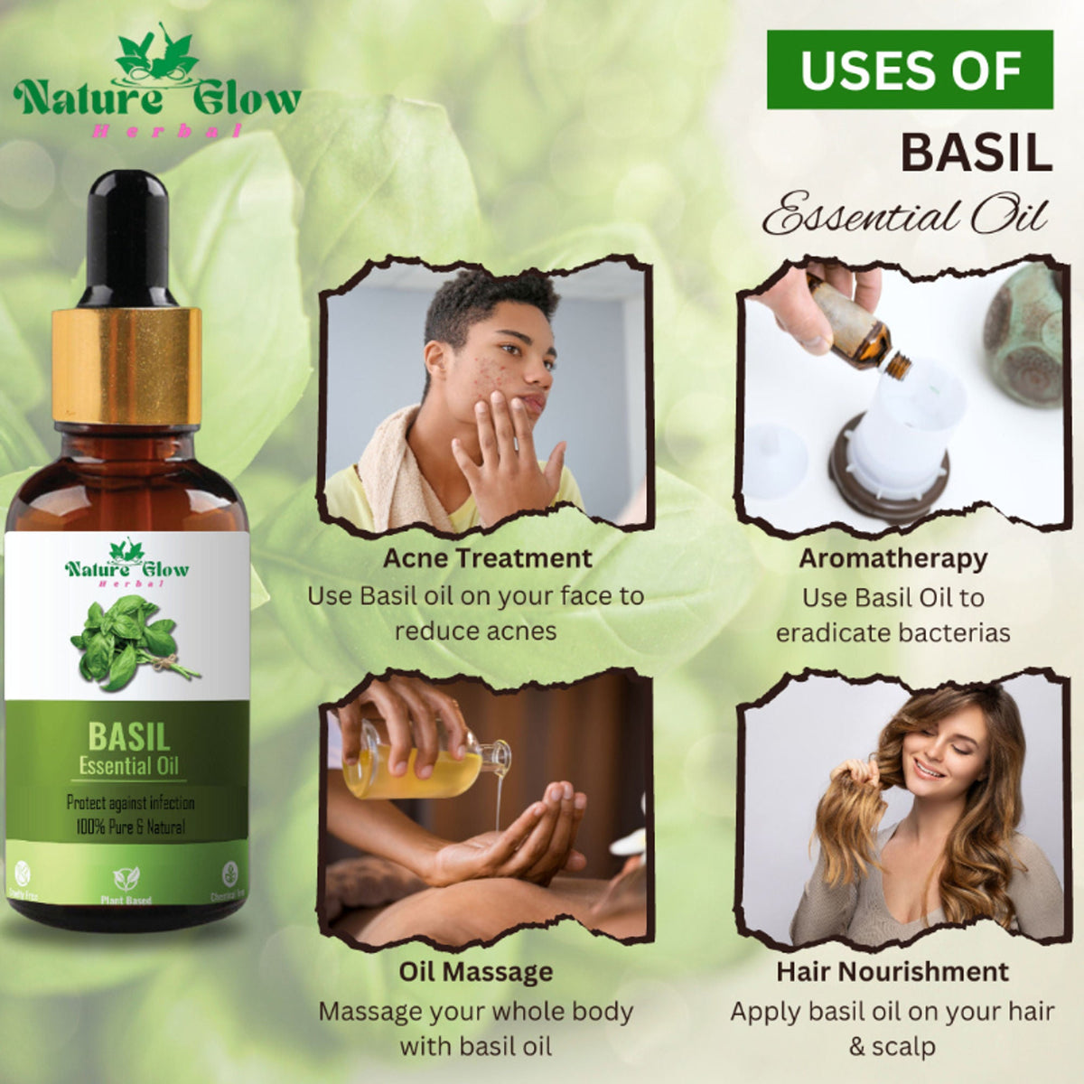 Nature Glow Herbal Kumkumadi & Basil Essential Oil Combo